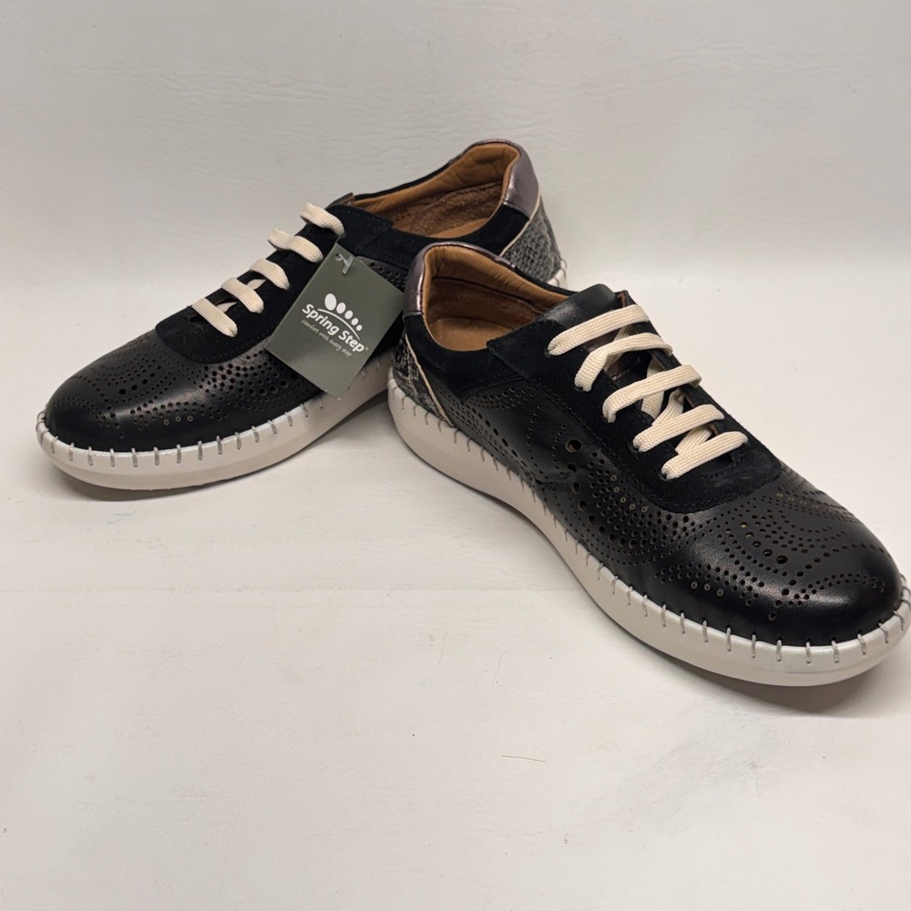 Spring Step Jumilla-B Sneaker Womens 39 8.5 Black Leather Snakeskin Comfort Boho